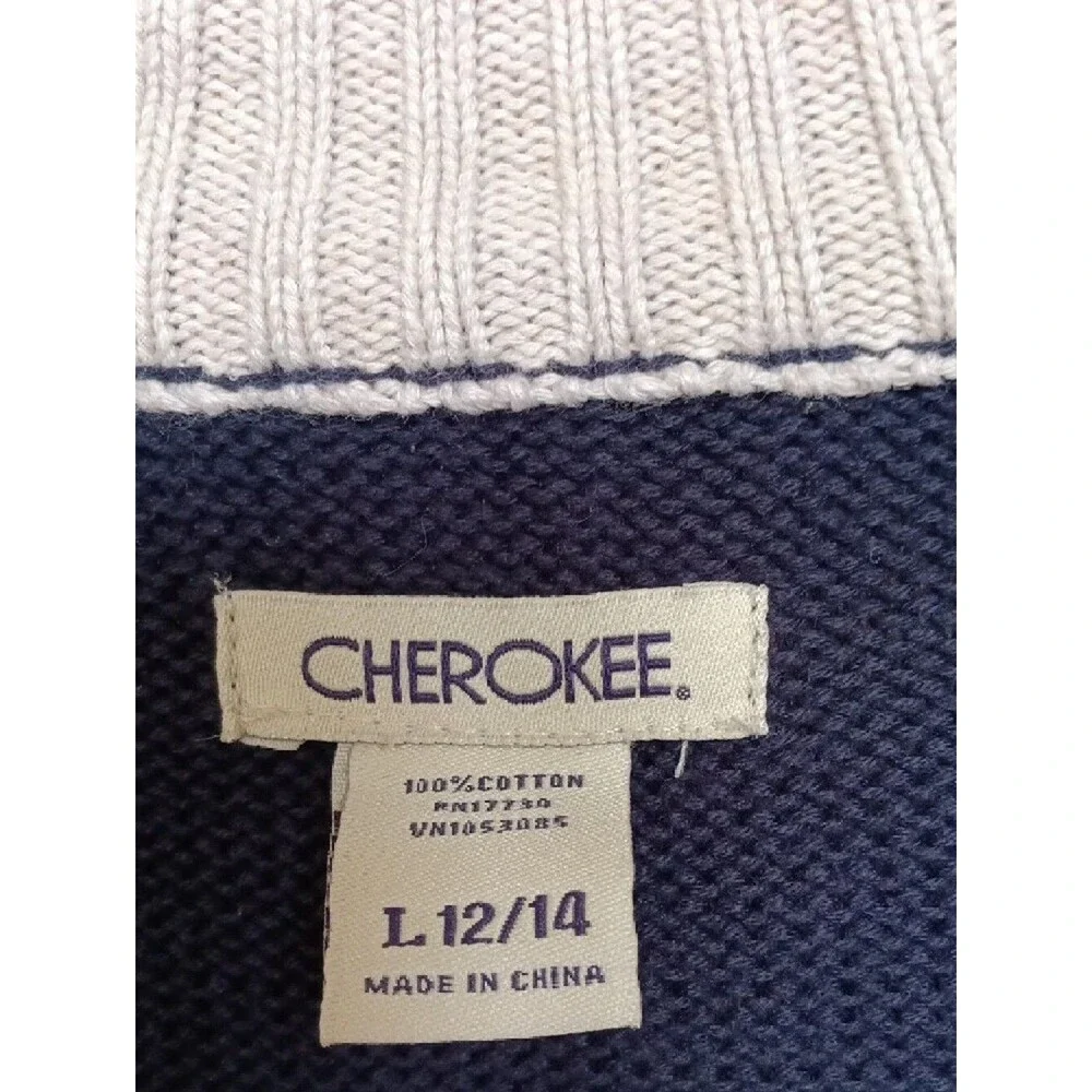 Boy's Cherokee Navy Zip-Front Knit Sweater